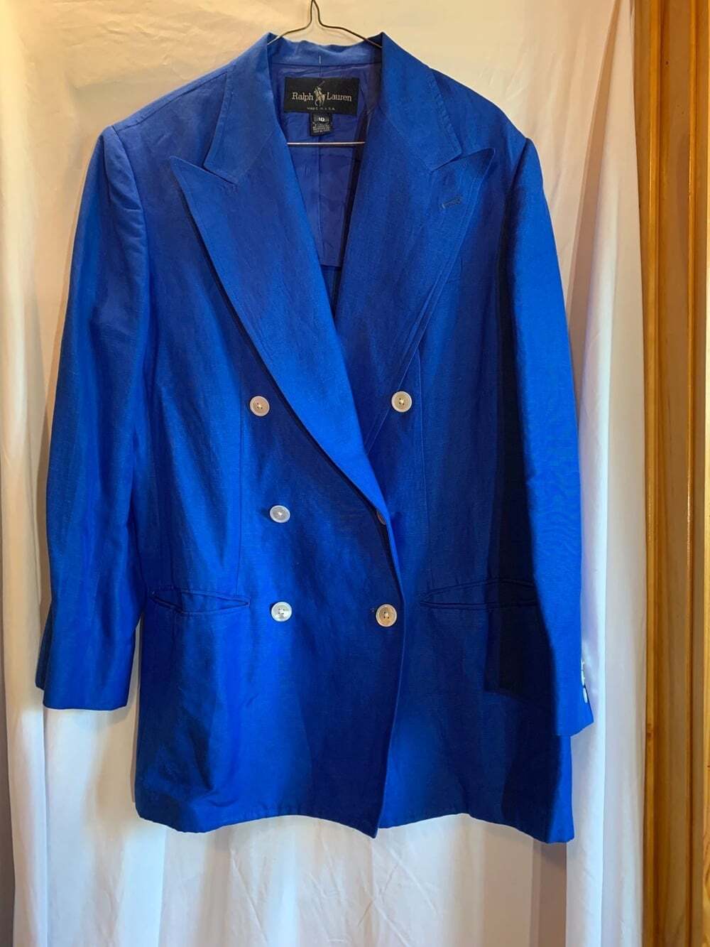 vintage 1980's Linen Ralph Lauren Cobalt Blue Double Breasted Blazer